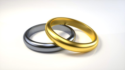 Silver And Gold Wedding Rings  Isolated On The White Background - 3D Illustration