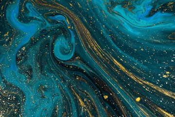 Abstrakte Farbbeschaffenheitskunst. Natürlicher Luxus. Blaue Farbe mit goldenem Glitzerpulver. Marmorhintergrund. © Zamurovic Brothers