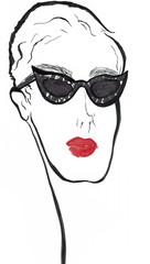 Stylized markers and ink fashion illustration of a girl in sunglasses
