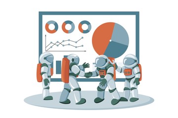 Space business, workflow management and office situations infographics template