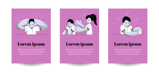 Autism. Early signs of autism syndrome in children. Signs and symptoms of autism in a child. Vector set of flat illustrations