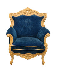 Vintage blue chair isolated with clipping path