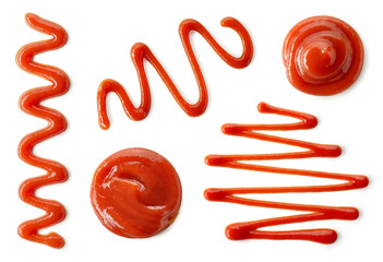Set of various tomato sauce or ketchup splashes - obrazy, fototapety, plakaty