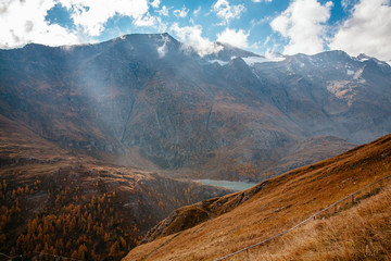 View of mountain with blue sky from Grossglockner High Alpine Road in Austria