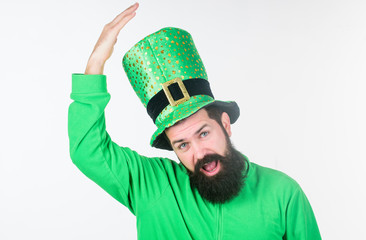 Saint patricks day holiday. Green color part of celebration. Myth of leprechaun. Happy patricks...