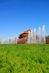 Tiananmen city building and fountain in Beijing