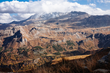 View of mountain with blue sky from Grossglockner High Alpine Road in Austria