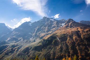 View of mountain with blue sky from Grossglockner High Alpine Road in Austria