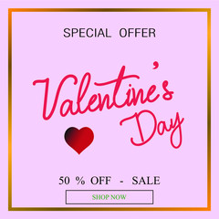 Fototapeta na wymiar Valentine Day greeting card template, design with red heart, valentine day celebration concept vector
