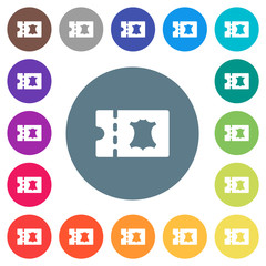Leather goods discount coupon flat white icons on round color backgrounds