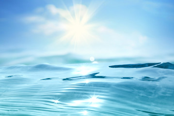 Abstract summer  landscape, nature of tropical with beautiful sun glare on wave sea water close-up,...