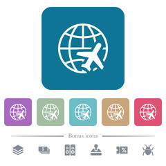 World travel flat icons on color rounded square backgrounds