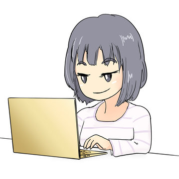 パソコンを操作する私服の女性