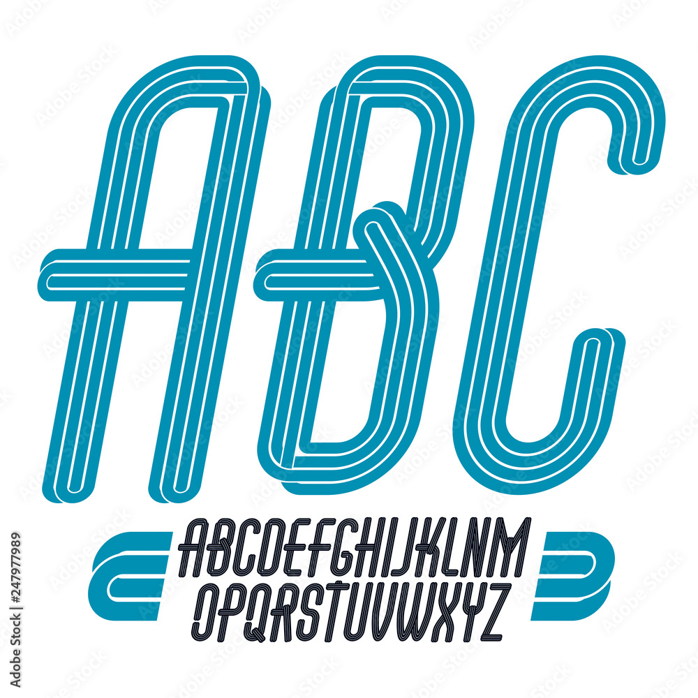 Fototapete vector script, modern freaky alphabet letters set with parallel lines, for use as retro poster desig