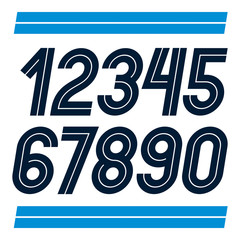 Set of vector rounded numerals made with white lines, can be used as business logo design elements