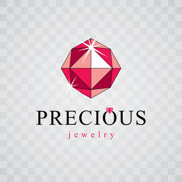 Vector glossy red ruby. Luxury diamond sign emblem, logo. Brilliant jewelry illustration.
