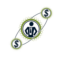Successful Businessman and Leader creative logo, vector conceptual symbol isolated on white background. Special and unique sign.
