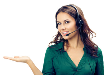 Support phone operator showing, on white