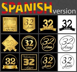 Spanish set of number 32 templates