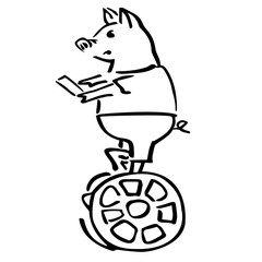 Serious vector pig balancing on caramel electric self-balancing scooter.