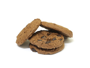 Chocolate chip cookies on white background