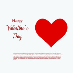 Valentine Day greeting card template, design with red heart, valentine day celebration concept vector