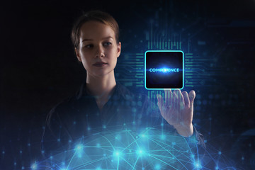 The concept of business, technology, the Internet and the network. A young entrepreneur working on a virtual screen of the future and sees the inscription: Competence