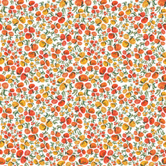 Seamless watercolor pattern with tangerines for fabrics, textiles, wallpaper and women's clothing. Hand painted.