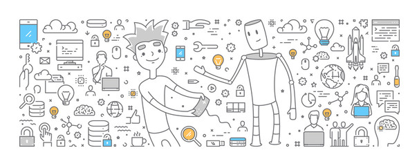 Vector line web banner for video game and cybersport