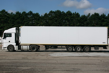 white truck with traile