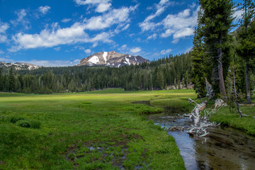 Fototapeta na wymiar Mt Lassen and meadow with creek