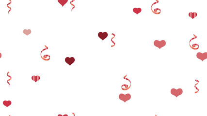 Vector Seamless Pattern on a White Background. Stylish Pattern of Hearts and Serpentine. Element of packaging, textiles, wallpaper, banner, printing. Falling Red confetti.