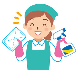 掃除をする女性スタッフ