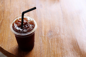 Ice black coffee on the table