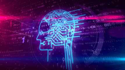 Artificial intelligence with cyber head symbol