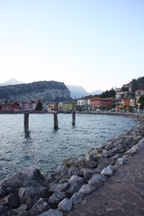 Evening walk. Picturesque lake Garda