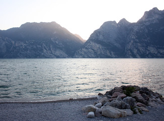 Evening walk. Picturesque lake Garda