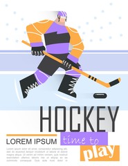 Professional hockey player skating on ice. Vector illustration