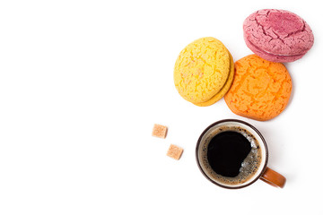 Cup of coffee and cookies on the table