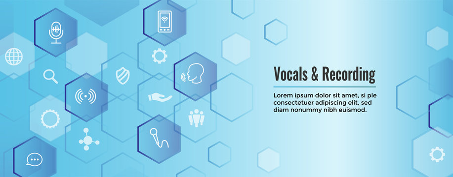 Vocal and Recording Command Icon with Sound Wave Images Web header banner