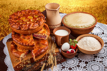Russian sweet pies stuffed with berries and fruit. Traditional dish.