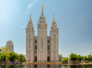 Fototapeta na wymiar Salt Lake Mormon Temple of The Church of Jesus Christ of Latter-day Saints on Temple square the city, Utah
