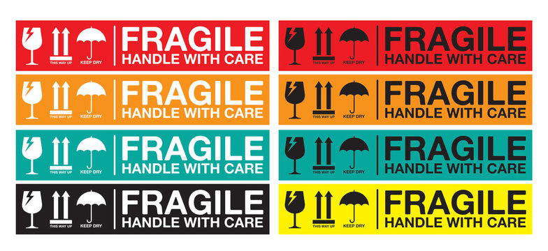 Fragile Handle With Care Sticker Or Label Collection. Vector EPS 10