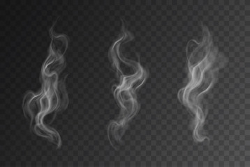 Vector realistic smoke or steam set isolated on dark background