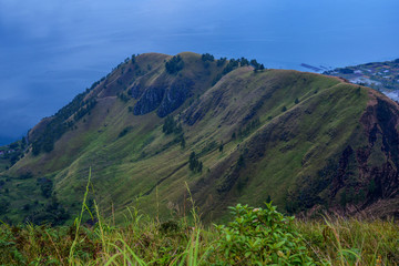 Beautiful Panoramic nature view of lake Toba from Berastagi, Medan, Indonesia.