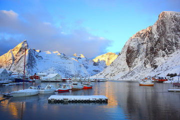 Hamnøy in Lofoten in wintertime