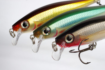 Fishing wobblers on a white background