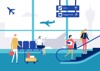 At the airport - flat design style colorful illustration