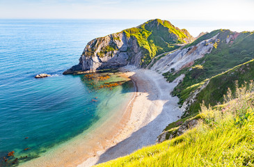 aerial view of Jurassic Coast of  Dorset,  UK- British summer holiday destination