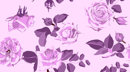 Fototapeta na wymiar Seamless Rose Pattern, Rustic Floral Background.